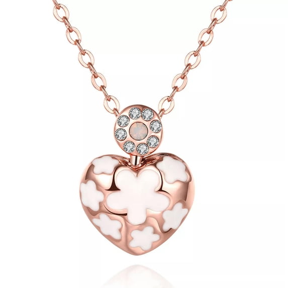 EOEMY Rose Gold Plated Necklace Pendant Heart Aaa Zirconia 19 Inches 1mm Lobster B166-Default