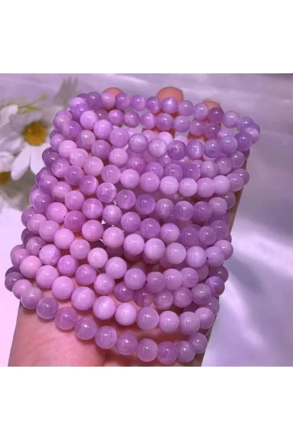 Round Beads Purple Natural Kunzite Crystal Bracelet Stretchy Gift Healing Reiki-8mm(7.8~8.5mm)-1Pc(Random Pick)