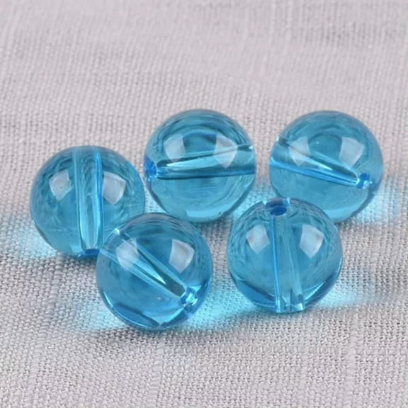 EOEMY Round Glossy 6mm 8mm 10mm 12mm 14mm Crystal Glass Loose Beads For Jewelry Making-Lake Blue-14mm (10Pcs)