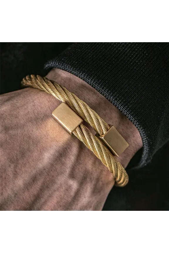 Royal Luxury Stainless Steel Bangle Fashion Roman Men Women Bracelets Jewelry-Gold Cable Wire