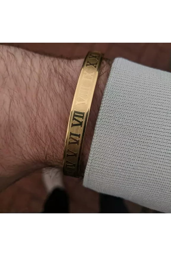 Royal Luxury Stainless Steel Bangle Fashion Roman Men Women Bracelets Jewelry-Gold Roman Numeral