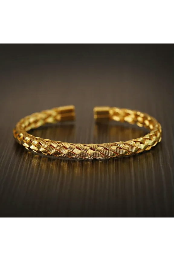 Royal Luxury Stainless Steel Bangle Fashion Roman Men Women Bracelets Jewelry-Gold Waven Bangle