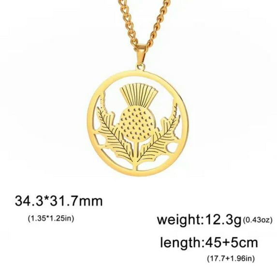 EOEMY Scottish National Flower Pendant Necklace Stainless Steel Thistle Plant Jewelry