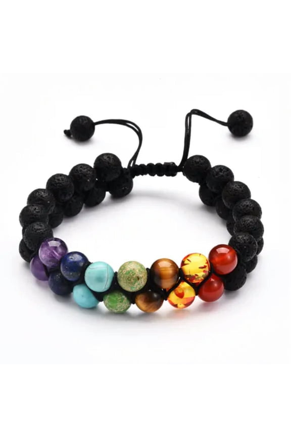 Seven Planet Bead Bracelet Men Women Natural Stone Universe Yoga Chakra Bangle-7 Chakra+Black Lava