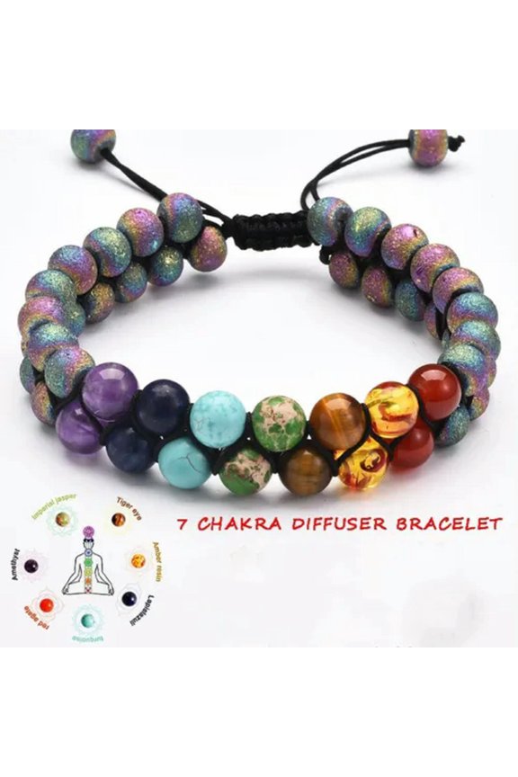 Seven Planet Bead Bracelet Men Women Natural Stone Universe Yoga Chakra Bangle-7 Chakra+Colorful Beads