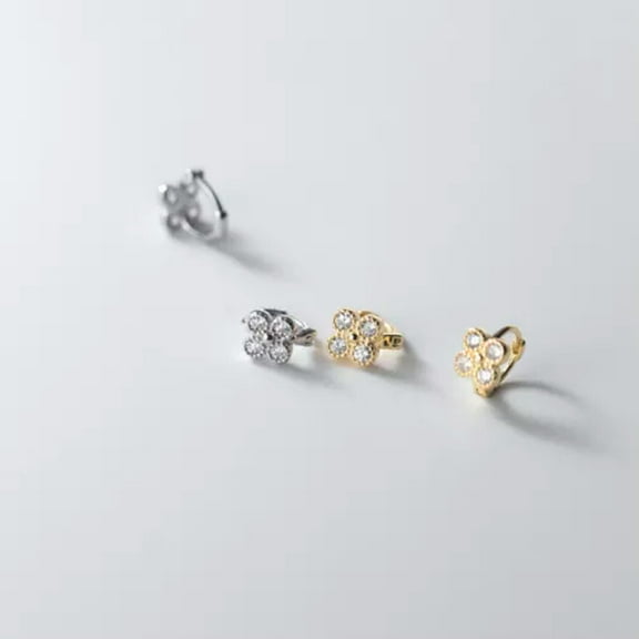 EOEMY Shiny 925 Sterling Silver Cubic Zirconia Cz Flower 6mm Huggie Hoop Earrings-Silver
