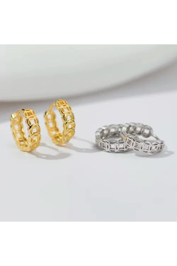 Shiny Solid 925 Sterling Silver 10mm Open Hoop Circle Huggie Earrings Gift-Gold