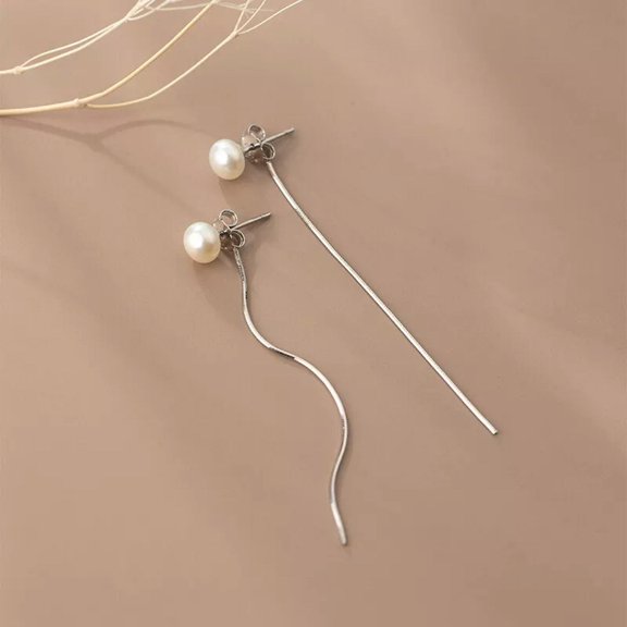 EOEMY Shiny Solid 925 Sterling Silver Cute Pearl Tassel Stud Earrings Gift