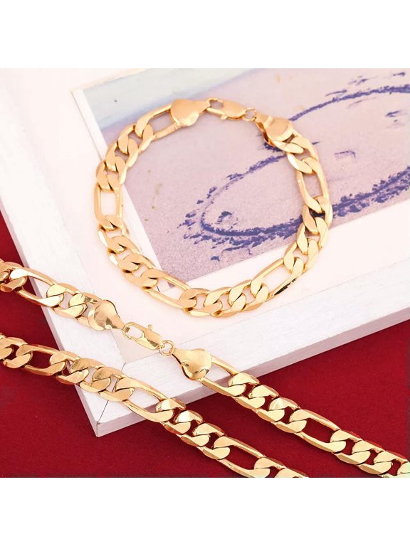 Silver 18K Gold Filled 8mm Bracelets Neckalce For Women Men Fashion Wedding Sets