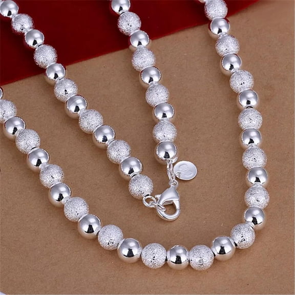 EOEMY Silver 925 Chain 8mm Beads Men Women Necklace Jewelry Fashion Wedding Gift N086