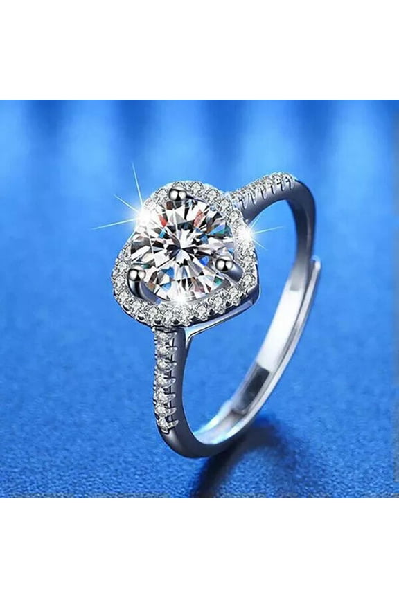 Silver Heart Crystal Womens Wedding Bridal Jewelry Promise Rings For Girlfriend