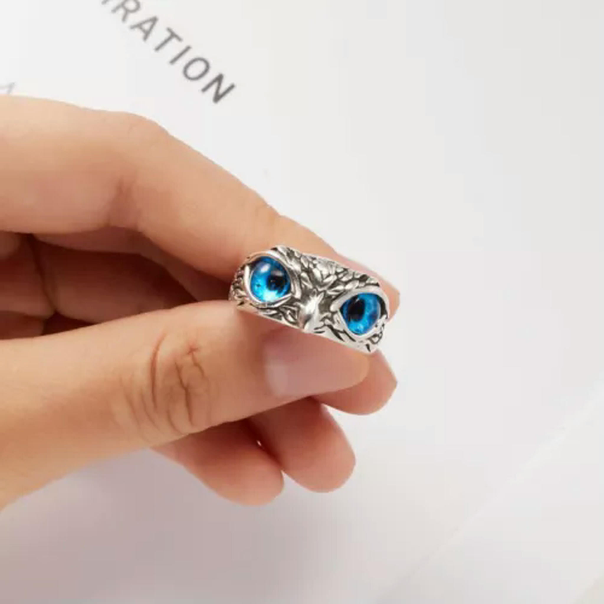 EOEMY Silver Multicolor Eyes Owl Animals Rings Silver Wedding Party ...
