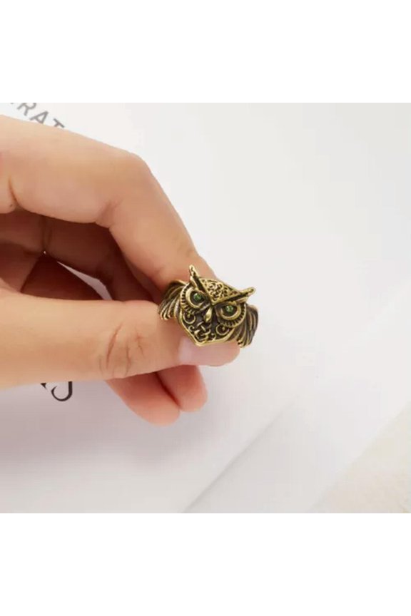 Silver Plated Blue Eye Owl Ring Animal Rings Adjustable Women Men Jewelry Gift-#3 Owl Ring
