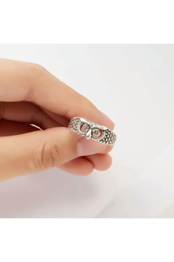Silver Plated Blue Eye Owl Ring Animal Rings Adjustable Women Men Jewelry Gift-#4 Owl Ring