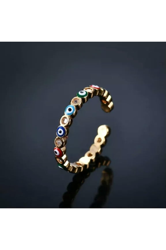 Silver Plated Rainbow Rhinestone Evil Eye Open Knuckle Finger Rings Women Gift-Gold