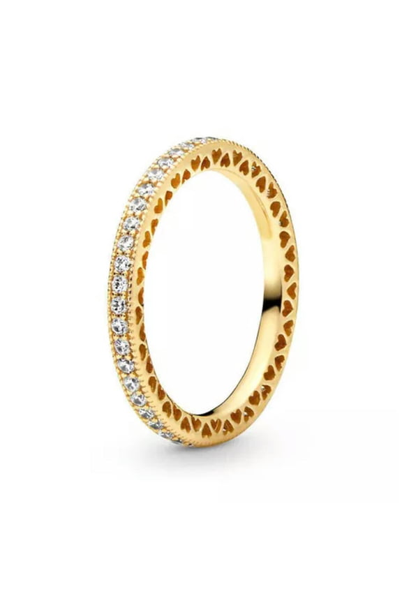 Silver Round Crystal Womens Wedding Bridal Jewelry Promise Rings For Girlfriend-Gold-9