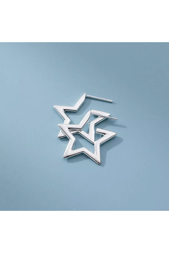 Silver Star Earrings Hoop 925 Sterling Silver Star Stud Earrings