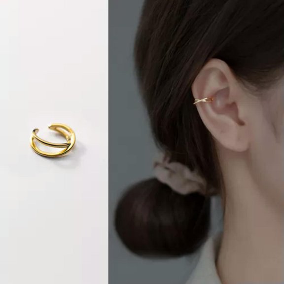 EOEMY Simple 1 Pcs Circle Cuff Earrings 925 Sterling Silver No Piercing Earrings-Gold