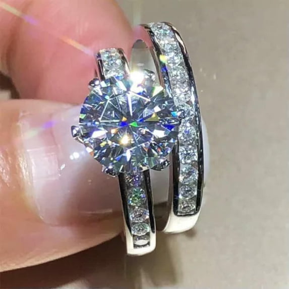 EOEMY Simple 925 Silver Filled Wedding Rings Cubic Zirconia Women Jewelry Size 6-10-7
