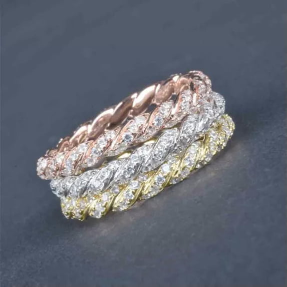 EOEMY Simple Women Wedding 925 Silver Filled Rings Cubic Zirconia Jewelry Size 6-10-6-Rose Gold