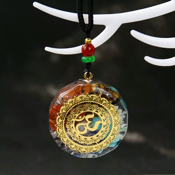 EOEMY Six Mantras Om 7 Chakra Healing Crystal Pendant Necklace