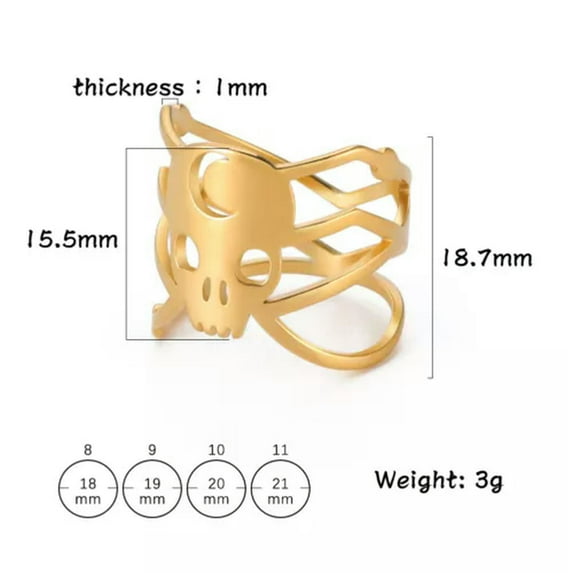 EOEMY Skeleton Skull Neo-Gothic Crescent Moon Ring Stainless Steel Chic Punk Vintage