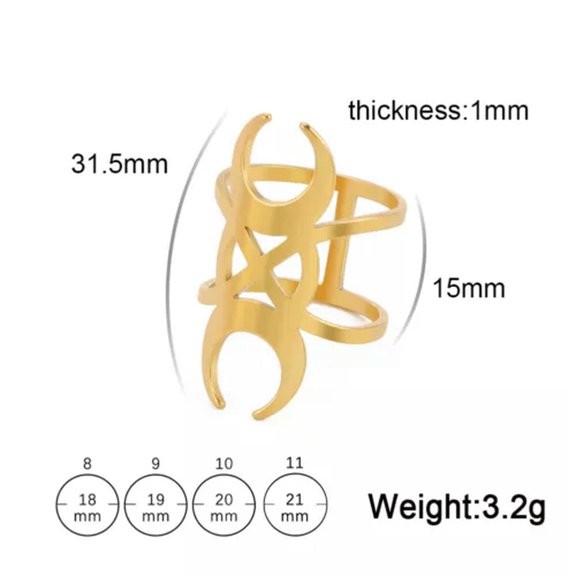 EOEMY Skeleton Skull Neo-Gothic Crescent Moon Ring Stainless Steel Chic Punk Vintage