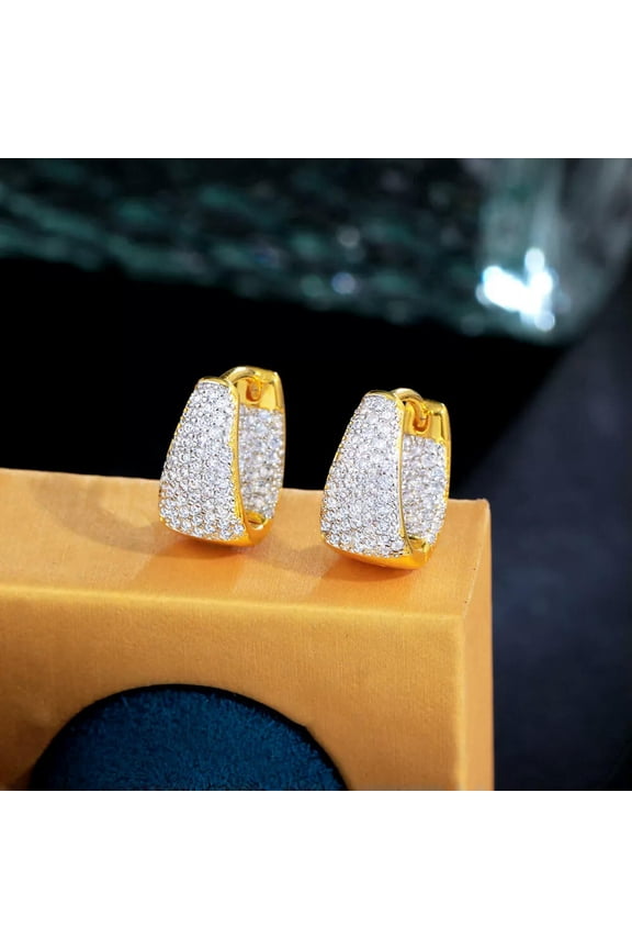 Small Double Sided Ear Buckle Hoop Earrings Multi-Tone Gold Plated Cz Fashion