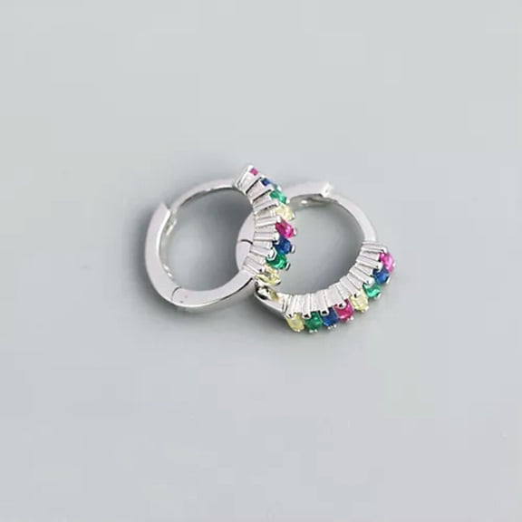 EOEMY Small Sterling Silver Baguette Cz Zirconia Boho Huggie Hoop Earrings A4137-G - Silver With Colored Stone