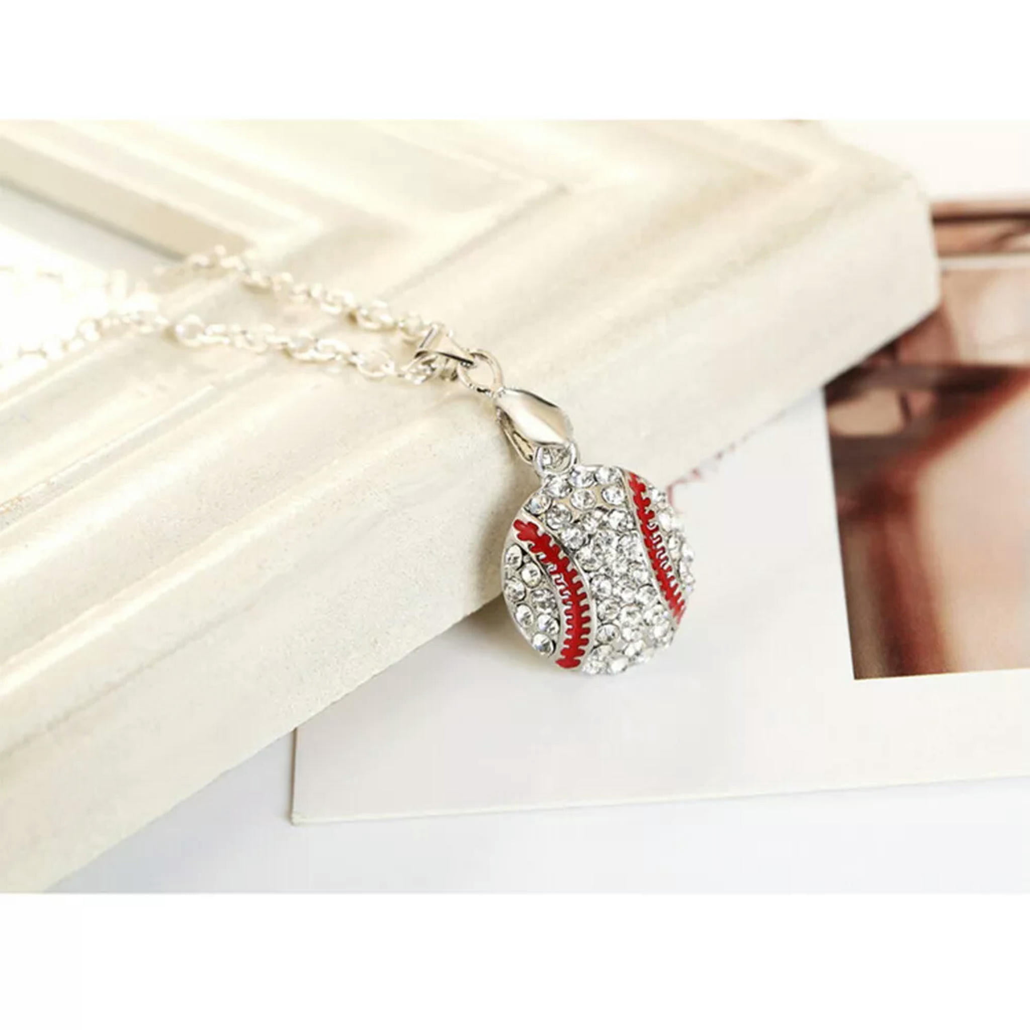 EOEMY Softball Baseball Necklace Silver Baseball Chain Baseball Pendant ...