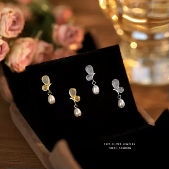 EOEMY Solid Sterling Silver Butterfly Drop Stud Earrings 925 Silver Earrings-Gold