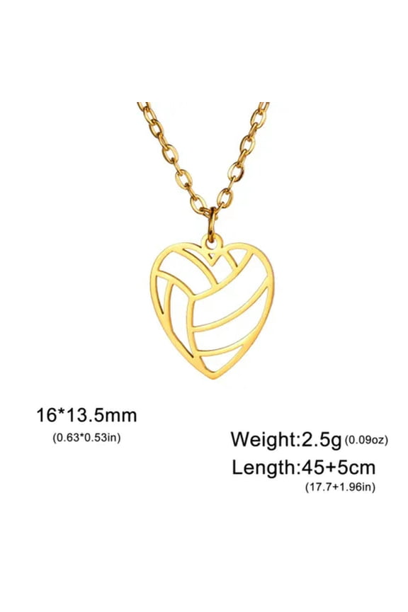 Sports Volleyball Heart Necklace Stainless Steel Pendant Necklace Jewelry Gift
