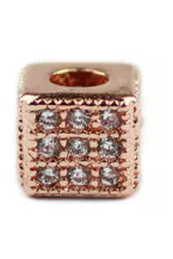 Square Shape Copper Spacer Beads White Crystal Cube Metal Charms Loose Beads-Rose Gold-Square