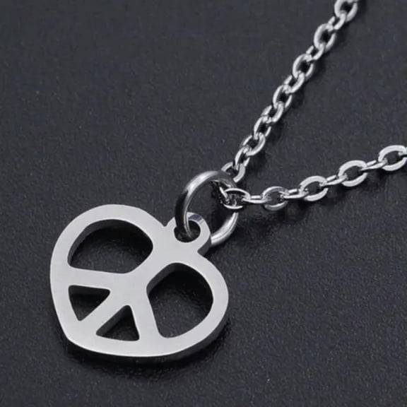 EOEMY Stainless Pendant Necklace Lobster Heart Peace Sign Silver Clasp 15.7" 1.5mm P57-Silver