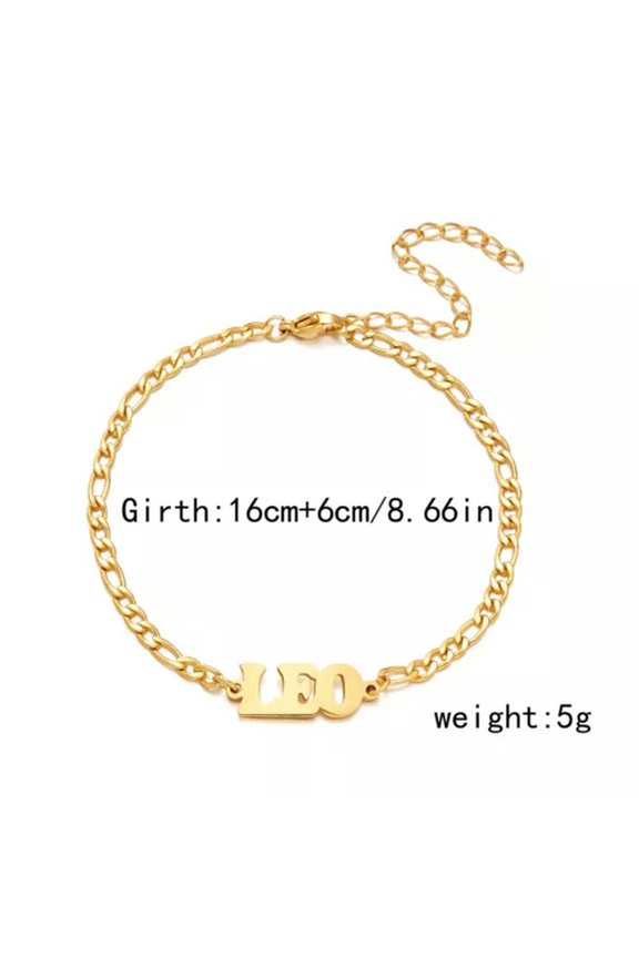 Stainless Steel 12 Zodiac Constellation Sign Gold Chain Bracelet Adjustable Gift-Leo