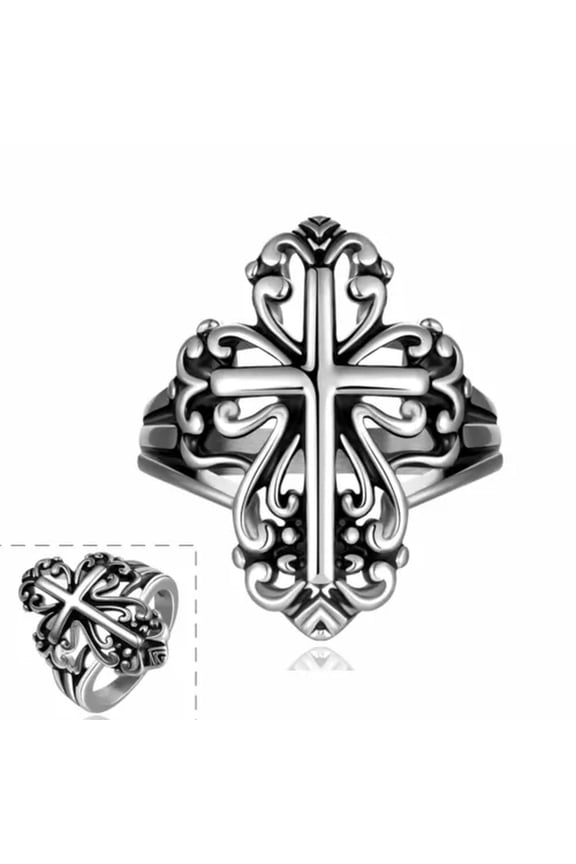 Stainless Steel Antique Gothic Biker Tribal Ring Black Men'S Unisex Cross B172-8
