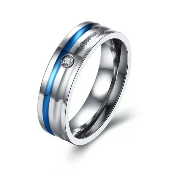 EOEMY Stainless Steel Band Fashion Wedding Ring Blue Aaa Zirconia Mens Unisex B467-7