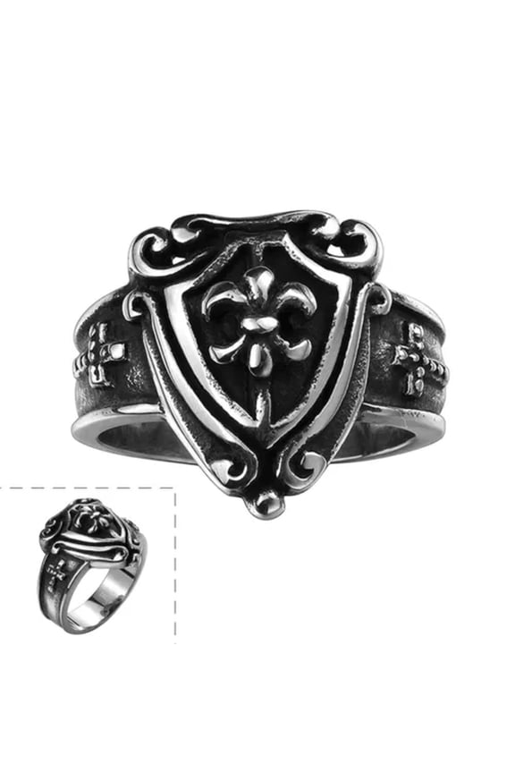 Stainless Steel Biker Tribal Ring Black Men'S Unisex Cross Fleur De Lis B197-11