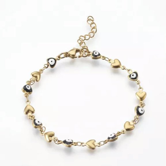 EOEMY Stainless Steel Bracelet Enamel Lobster Heart Evil Eye Red Green Yellow 7" P245-Black