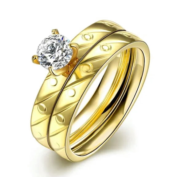 EOEMY Stainless Steel Bridal Engagement Set Ring Yellow Gold Aaa Zirconia Women B441-6