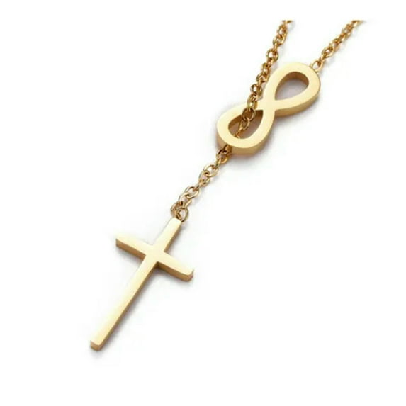 EOEMY Stainless Steel Chain Lariat Necklace Lobster Infinity Cross Gold 17" 1mm A215-Gold