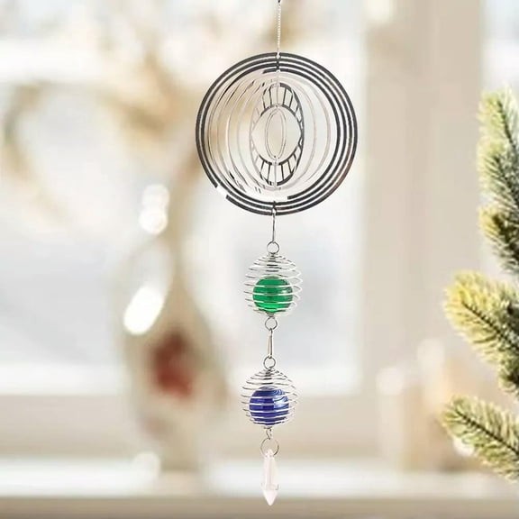 EOEMY Stainless Steel Devil Eye Wind Chime Bead Cage Glass Ball Rotating Decoration