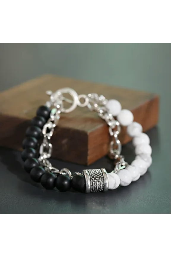 Stainless Steel Dragon Bangle Jewelry Men Viking Cuff Bracelet Father'S Day Gift-White Turquoise&Amp;Matte Onyx...