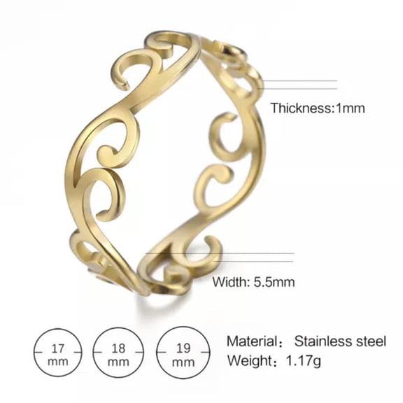 EOEMY Stainless Steel Filigree Rings Ethnic Mandala Leaf Ring Fashion Jewelry