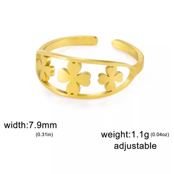 EOEMY Stainless Steel Four-Leaf Open Rings For Women Adjustable Finger Rings Jewelry