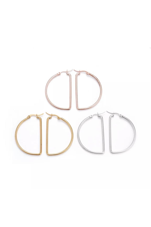 Stainless Steel Hoop Earrings Hypoallergenic Earrings Geometrical 3Pairs Z309-Default