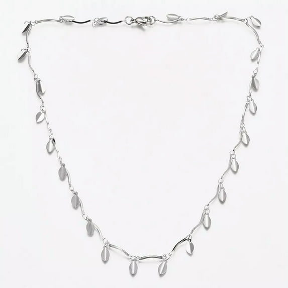 EOEMY Stainless Steel Leaf Charm Necklace Bar Necklace Lobster Silver 17.5" Z470-Default