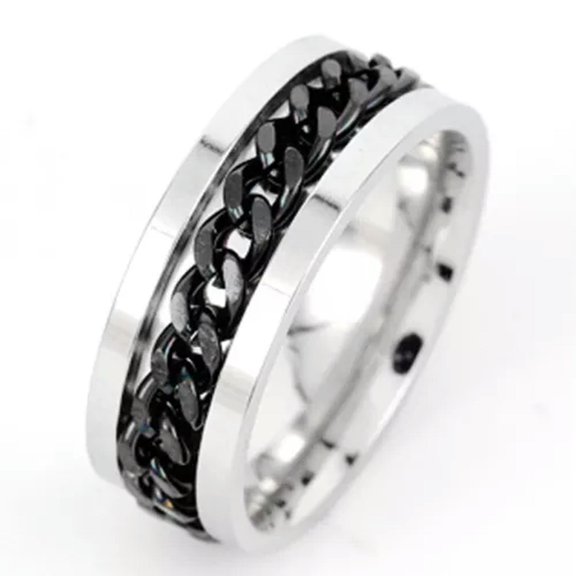 EOEMY Stainless Steel Multicolor Rotating Spinner Round Chain Ring Unisex, Women, Men-Black-9