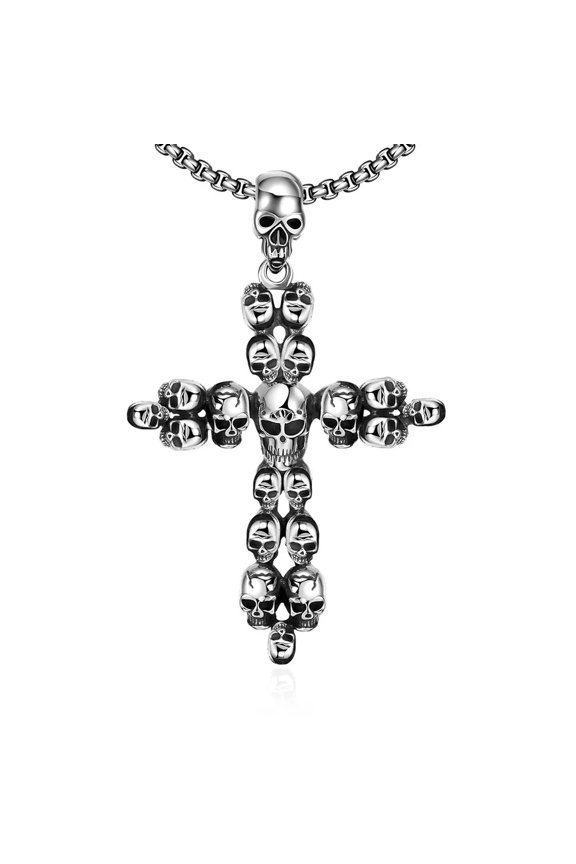 Stainless Steel Necklace Pendant Cross Biker Gothic 23" 3.5mm Lobster Clasp B220-Default
