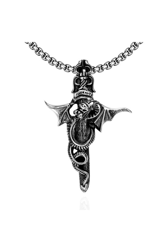 Stainless Steel Necklace Pendant Cross Biker Gothic 23" 3.5mm Lobster Clasp B223-Default
